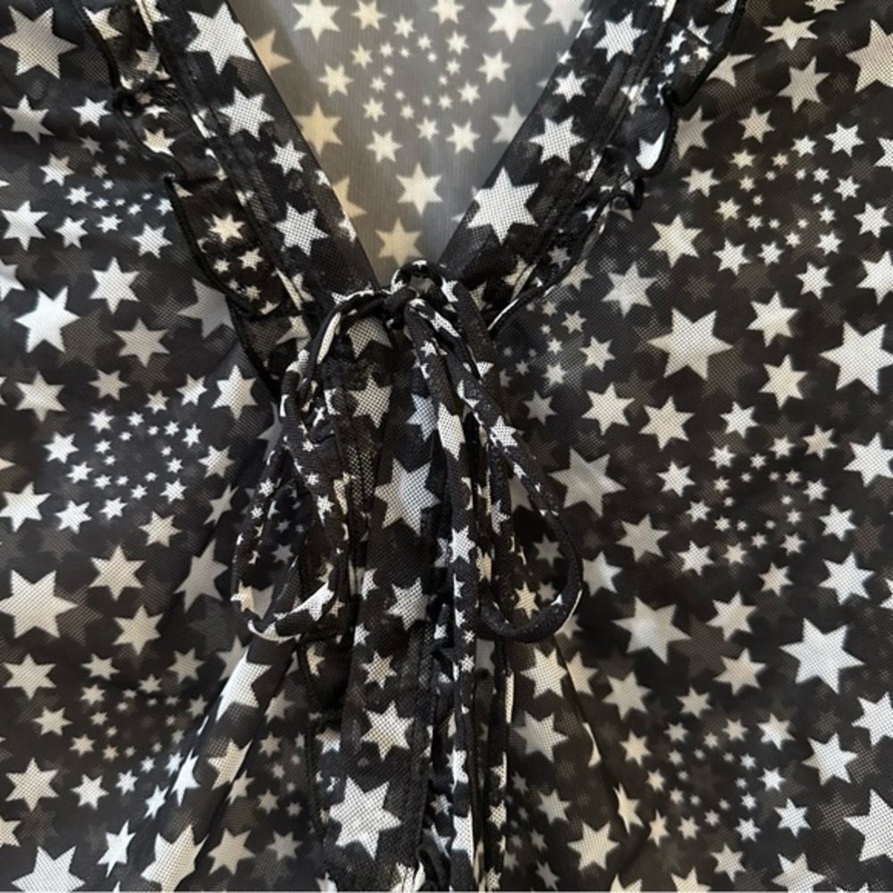 Free People Marne Star Print Sheer Mesh‎ Tie Front Coquette Blouse Top Size S - Picture 5 of 13